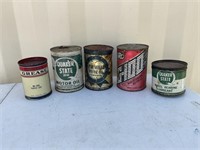 5 ASSORTED OIL CANS
