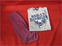 Harley Davidson XXl shirt, Victoria medium pants.