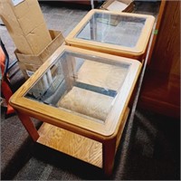 Pair of Oak & Glass End Tables