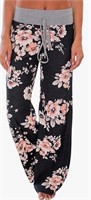 (Size L) Women's Pants Drawstring Floral Print