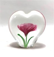 Glass Art Heart Shaped Floral Paper Weight