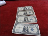 (4)1935D $1 Silver certificate US banknote.