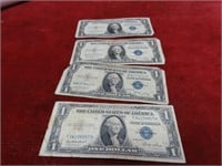 (4)1935E $1 Silver certificate US banknote.