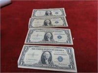 (4)1935F $1 Silver certificate US banknote.