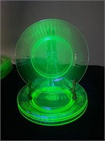 Uranium Glass Cherry Pattern Side Plates