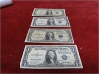 (4)1935F,1935G $1 Silver certificate US banknote.