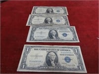 (4)1935G $1 Silver certificate US banknote.