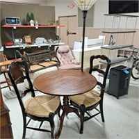 Tilt Top Table, 2 Rush Seat Chairs