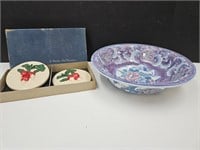 Vintage Raven Art Chalkware w/Box, & Bowl