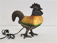 STAINED GLASS & BRASS ROOSTER LAMP - WORKS