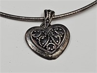 Sterling Silver Choker Necklace & Heart Pendant
