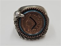Sterling Indian Head Ring Bradford Exchange Sz. 9