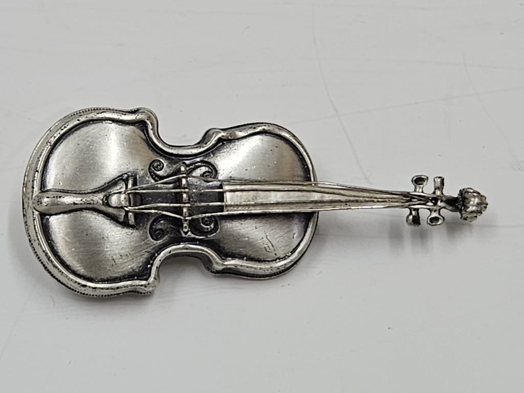 Sterling Silver Violin Pin