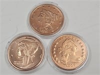 3 Copper Rounds American Themed