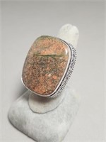 Sterling Silver Ring- Unakite Maximalist Size 8
