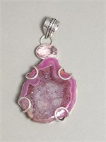 Large Pink Agate Sterling Silver 925 Pendant