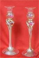 A Pair of New Orleans Glass Candlesticks