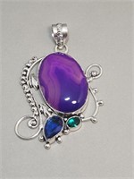 Sterling Silver Agate Pendant- Maximalist Style