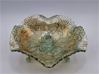 CARNIVAL GLASS FOOTED GLASS BOWL- 8"  X 3 1/8"