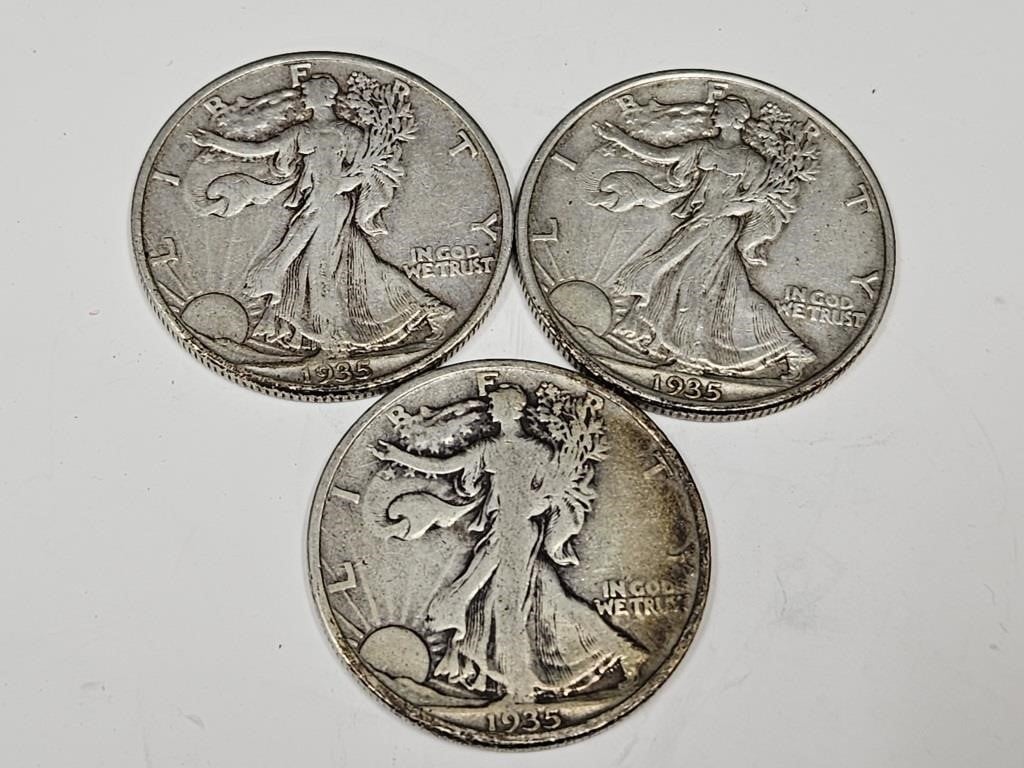 1935 PDS Silver Walking LIberty Half Dollar Coins