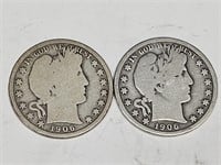 1906 O Silver Barber Half Dollar Coins (2)