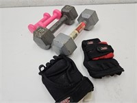 10 lb. Dumbell Weights, Weight Gloves +