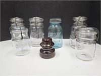 Lot Vintage Pint & Quart Ball Jars, 1950 Insulator