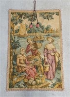 Antique French Bucolic Scene Tapestry 50" x 35"