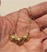 16" Black Hills 10K Gold Three Heart Necklace