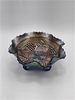 BLUE CARNIVAL FOOTED BOWL - 3 PC MOLD - 7.5" WIDE