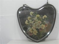 Antique 19"x 18" Vtg Painted Heart Mirror