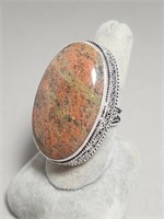 Sterling Silver Ring- Natural Unakite Size 8