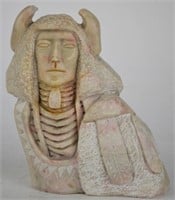 NORMAN LEWIS CARVED MARBLE CHIEF SCULPTURE SIGNED