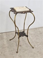 ART NOUVEAU BRASS STAND-COPPER INSET MARBLE TOP