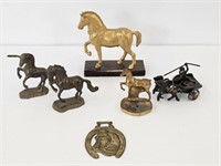 6 HORSES - MOSTLY BRASS- LARGEST IS 7" TALL X 6" L