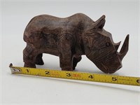 Hand Carved Rhinoceros Wenge Wood Figurine