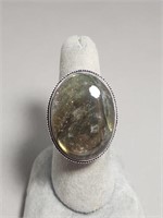String Silver Natural Labradorite Ring- Size 7