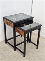 BLACK LACQUER WITH CARVED SIDES NESTING TABLES