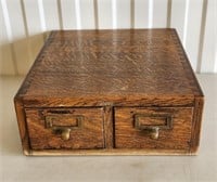 Antique Oak Globe Two Drawer Index File Cabinet