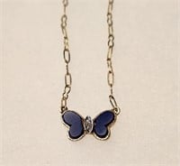 14K Gold Lapis & Diamond Butterfly 14" Necklace