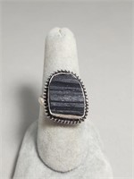 Sterling Silver Natural Black Tourmaline Ring 8