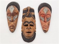 3 AFRICAN WOOD MASKS - TALLEST IS 14.25