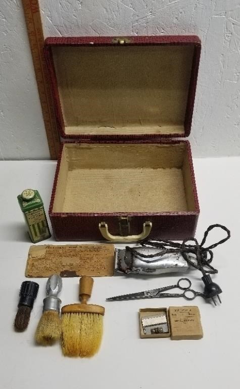 Vintage Barber Items in Box - Clippers &