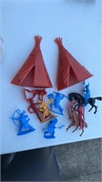 indian plastic toy lot with 2 teepee