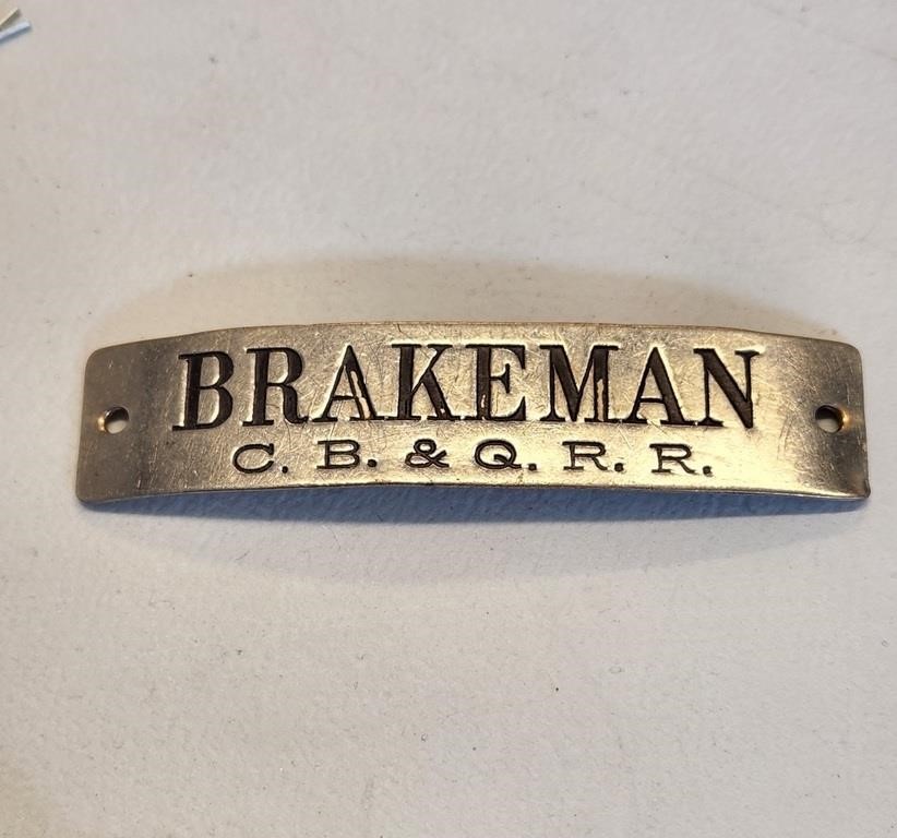 CB&Q Railroad Brakeman Cap Badge