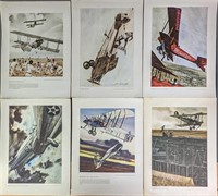 Six Vintage Merv Corning WWI Airplane Prints