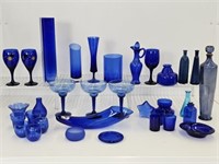 33 PCS OF COBALT BLUE GLASS
