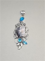 Sterling Silver Pendant Tourmaline- Dendrite Opal