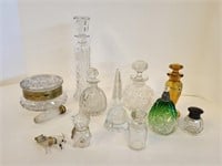 Antique Cut Glass Powder Jar & Perfumes