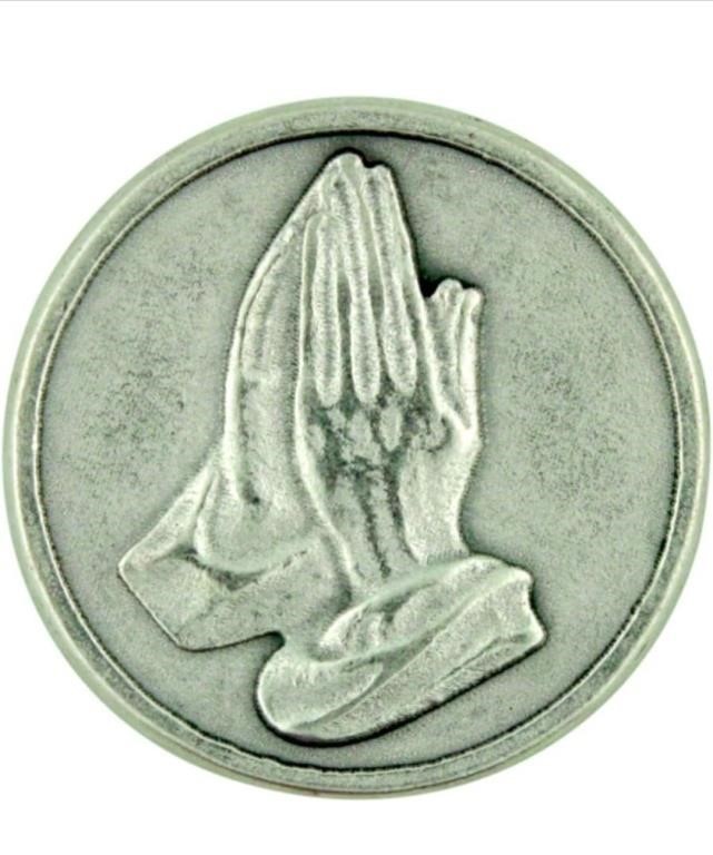 Praying Hands Pocket Token Silver Tone Devotional